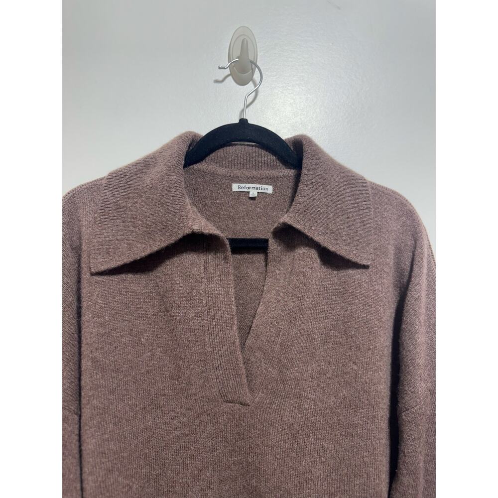 Reformation 100% Wool Brown Otto Oversized Polo Sweater Size S Pullover - Picture 9 of 12